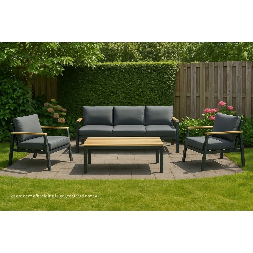 Sydney stoel-bank loungeset 5 personen | aluminium + eucalyptus | antraciet | 3-delig