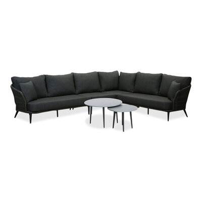 Palermo hoek loungeset met tussenmodule & betonlook  tafels 6 personen | aluminium + touw | Lava Grey