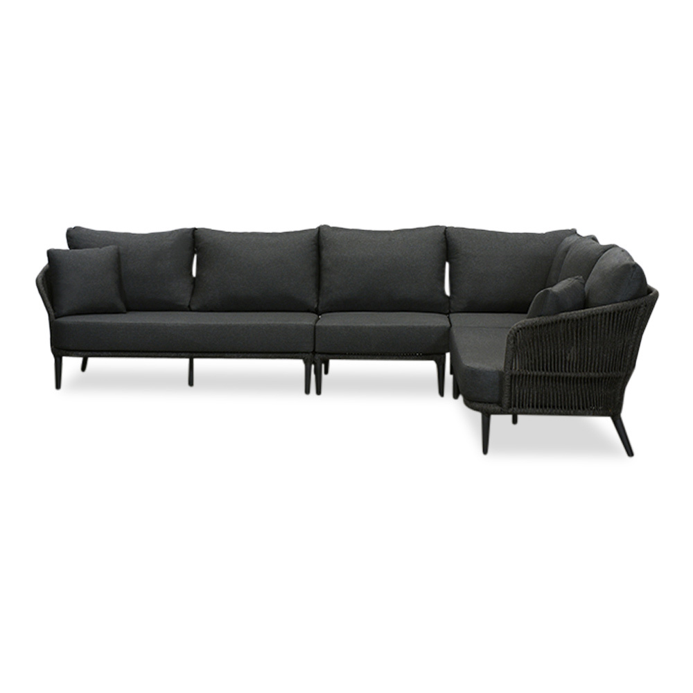 Palermo hoek loungeset met tussenmodule & betonlook tafels 6 personen | aluminium + touw | Lava Grey