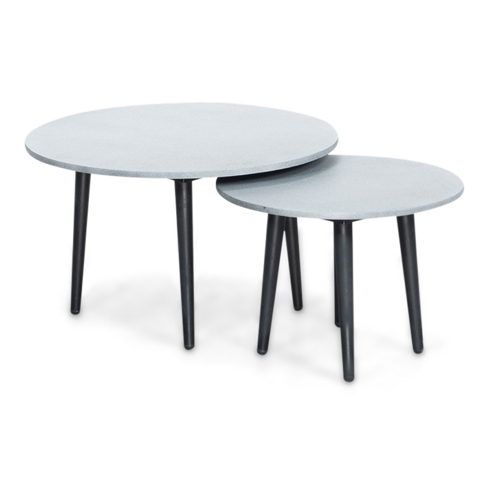 Palermo hoek loungeset met tussenmodule & betonlook tafels 6 personen | aluminium + touw | Lava Grey