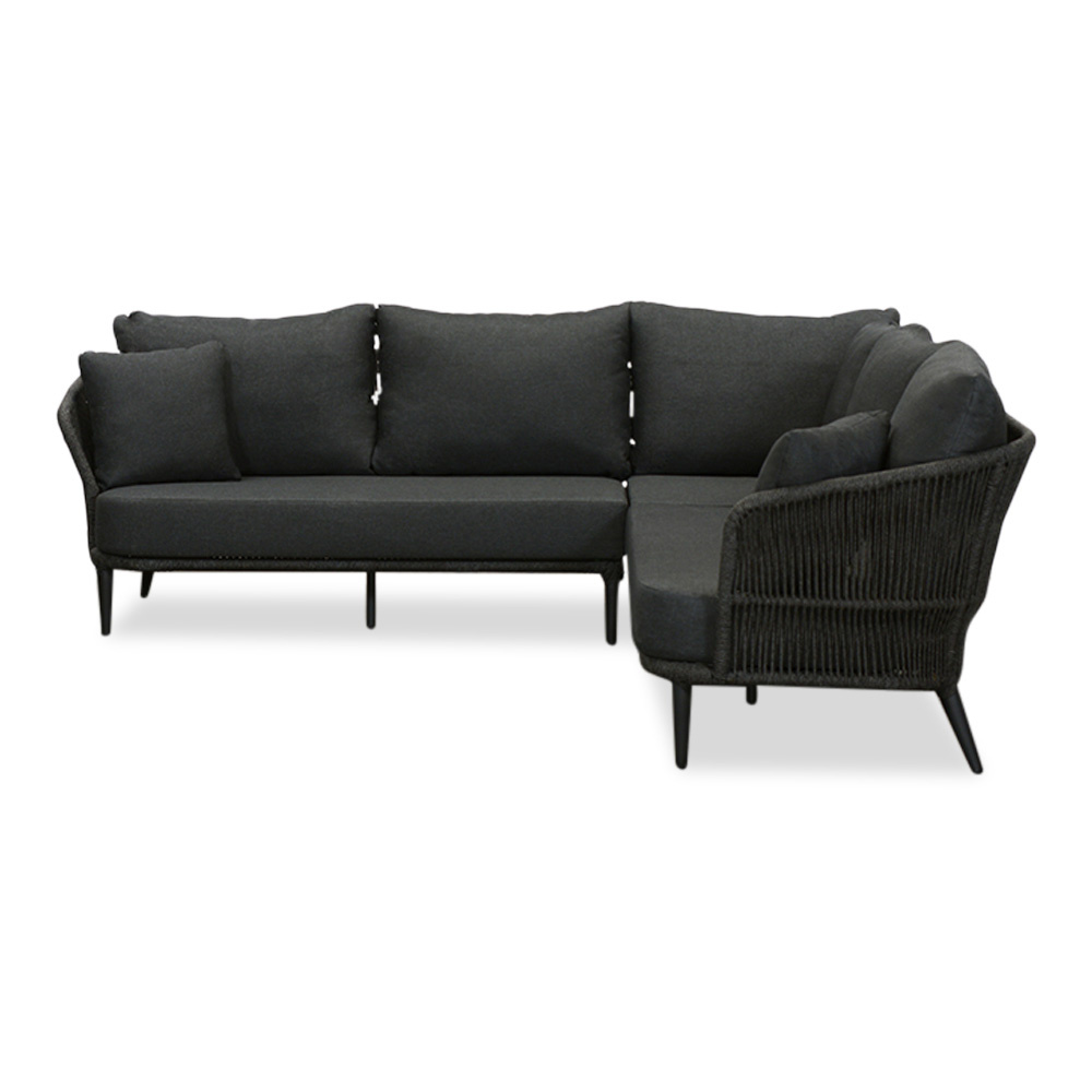 Palermo hoek loungeset met betonlook tafels 5 personen | aluminium + touw | Lava Grey | 6-delig