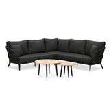 Palermo hoek loungeset met teak tafels 5 personen | aluminium + touw | Lava Grey | 6-delig