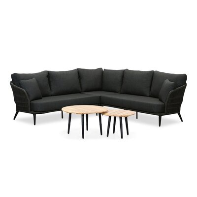 Palermo hoek loungeset met teak tafels 5 personen | aluminium + touw | Lava Grey | 6-delig