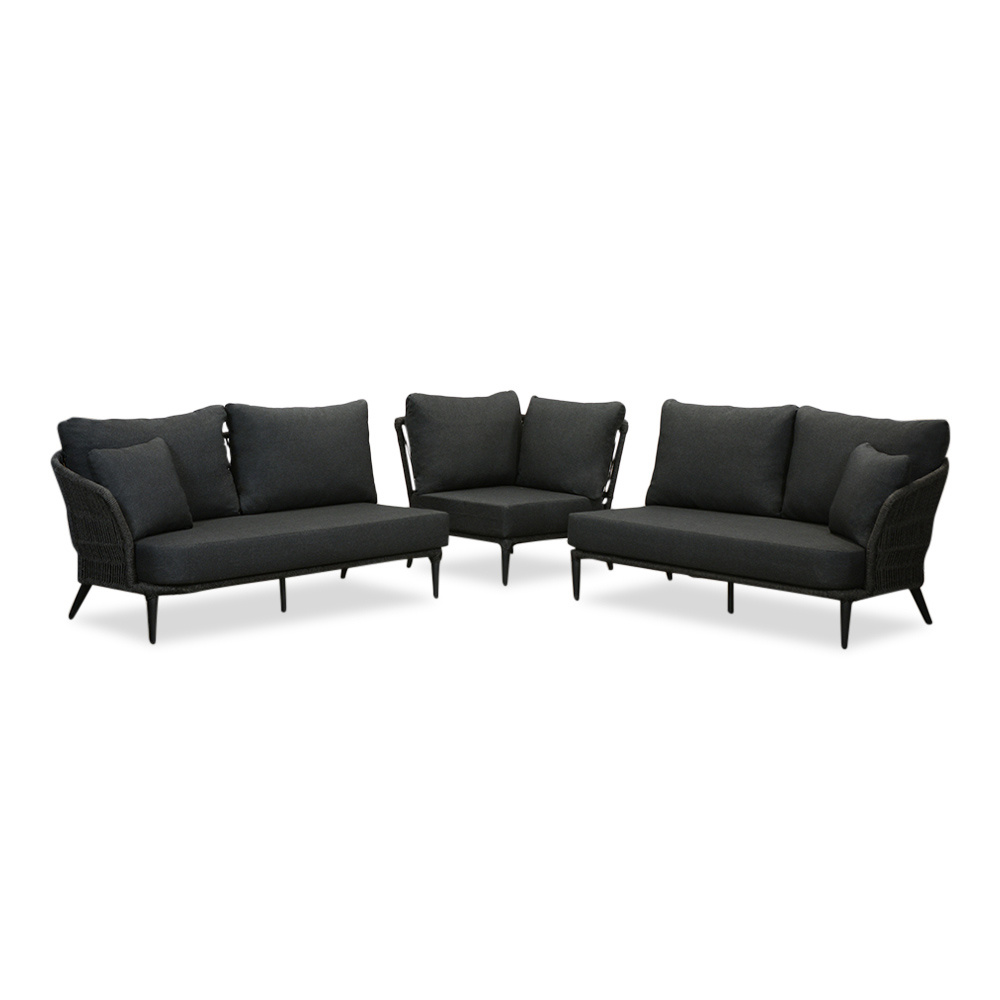 Palermo hoek loungeset met teak tafels 5 personen | aluminium + touw | Lava Grey | 6-delig