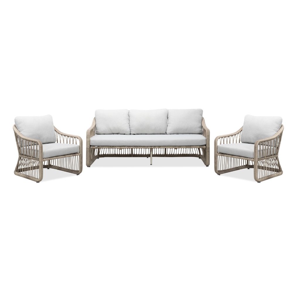 Bruno stoel-bank loungeset 5 personen | wicker + teakhout | Desert Tan | 3-delig