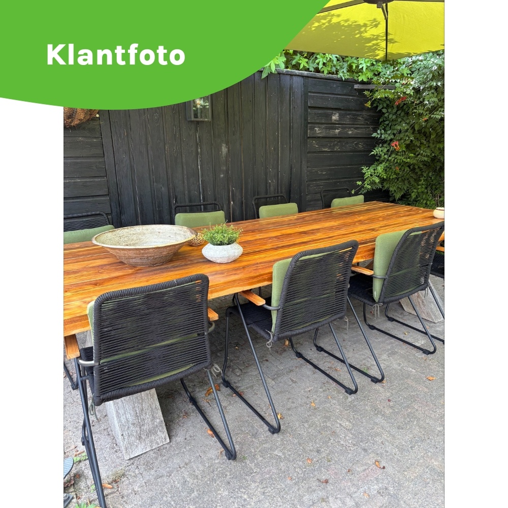 Helsinki Grey/Gladys zwart dining tuinset | 4 personen | polywood + touw | 160cm