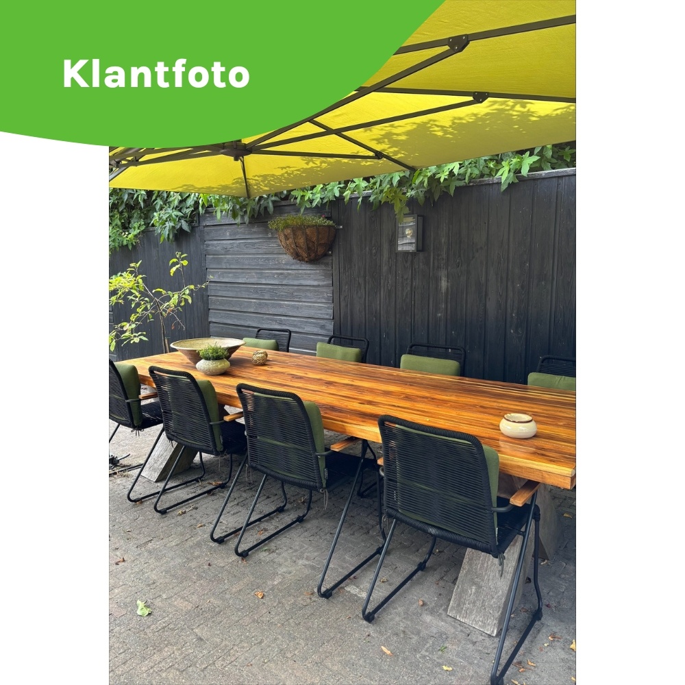 Helsinki Grey/Gladys zwart dining tuinset | 4 personen | polywood + touw | 160cm