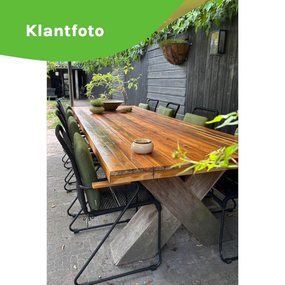 Helsinki Grey/Gladys zwart dining tuinset | 4 personen | polywood + touw | 160cm