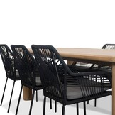 Livorno/Seville zwart dining tuinset | 4 personen | betonlook + hardhout | 200cm ovaal