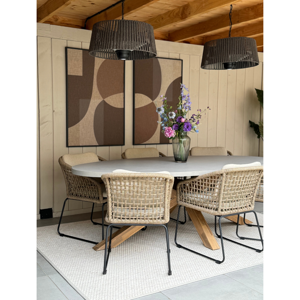 Livorno/Padua zwart dining tuinset | 8 personen | betonlook + touw | 280cm ovaal