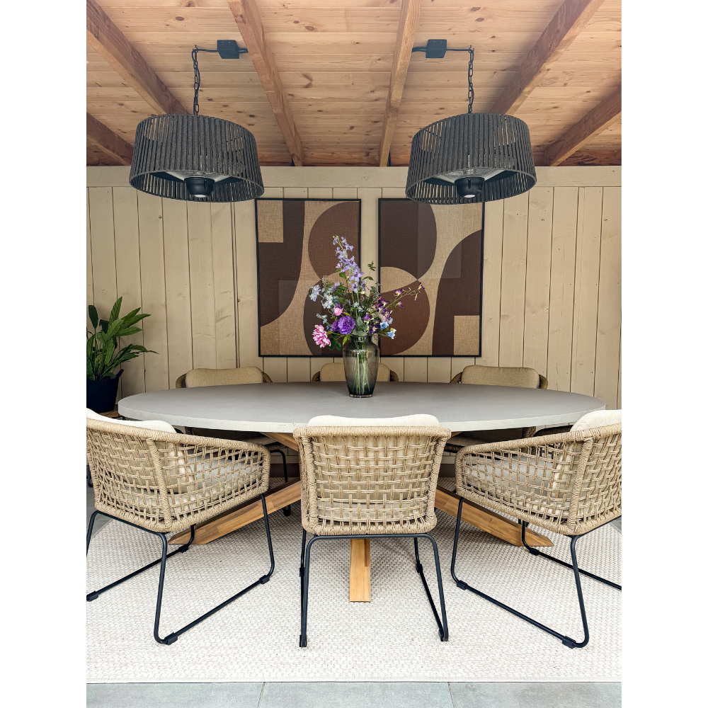 Livorno/Padua zwart dining tuinset | 8 personen | betonlook + touw | 280cm ovaal