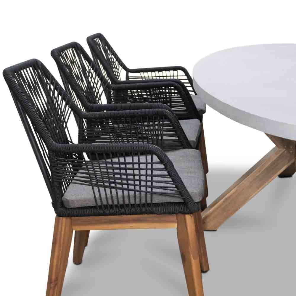 Livorno/Padua zwart dining tuinset | 8 personen | betonlook + touw | 280cm ovaal