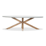 Livorno/Seville hout zand dining tuinset | 6 personen | betonlook + touw | 240cm ovaal