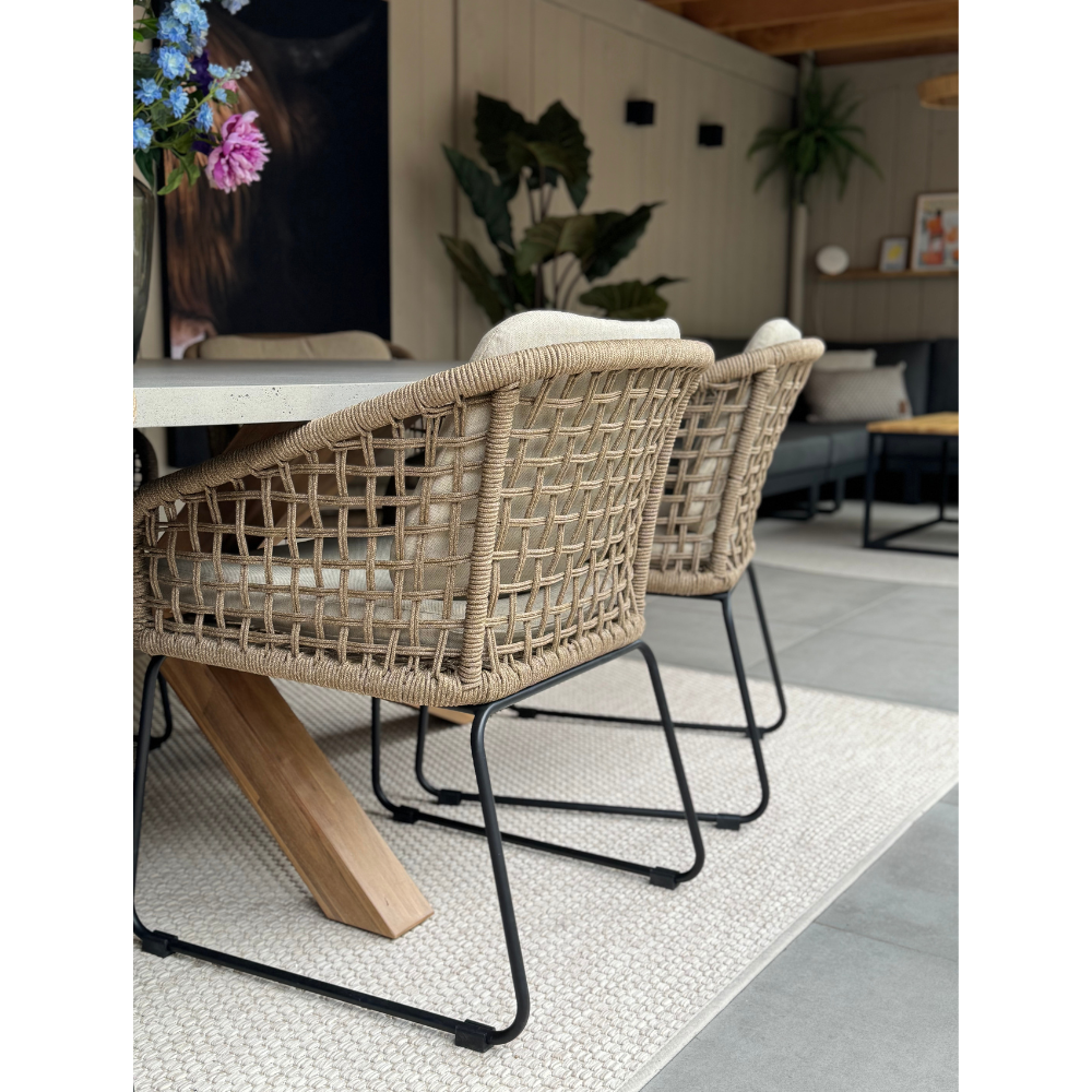 Velora/Tulum Sahara Dust dining tuinset | 8 personen | travertin + touw | 300cm
