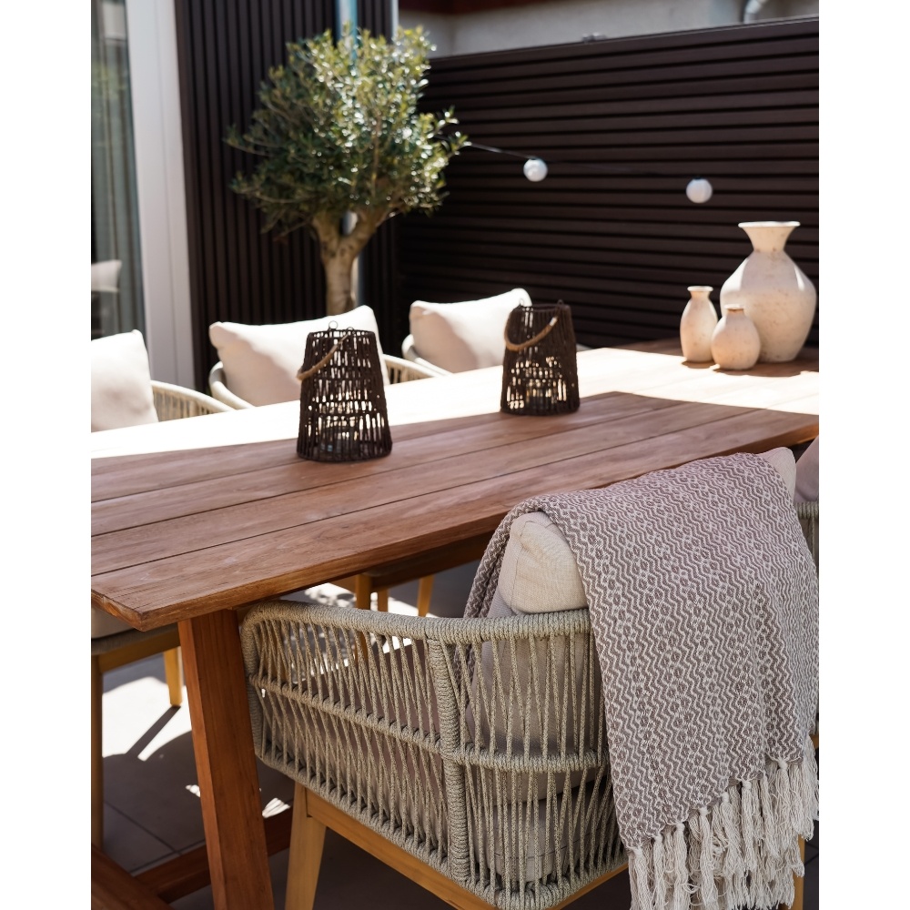 Rochefort dining tuinstoel set van 8 | touw + hardhout | zand