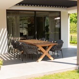 Riga/Portofino zwart stoel-bank dining tuinset | 6 personen | hardhout + touw | 250cm