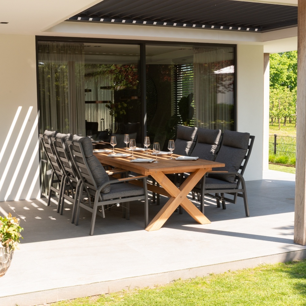 Riga/Portofino Sahara Dust stoel-bank dining tuinset | 6 personen | hardhout + touw | 250cm