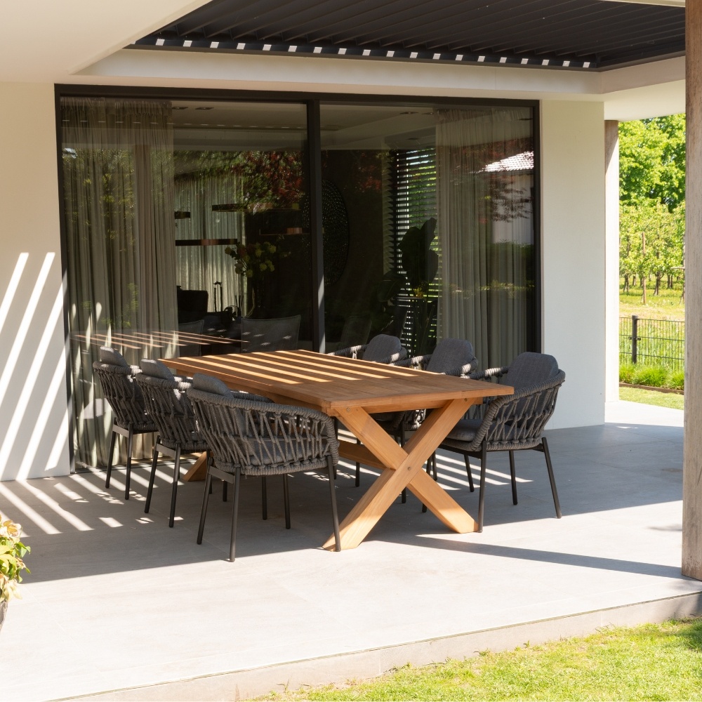 Riga/Portofino Sahara Dust stoel-bank dining tuinset | 4 personen | hardhout + touw | 200cm