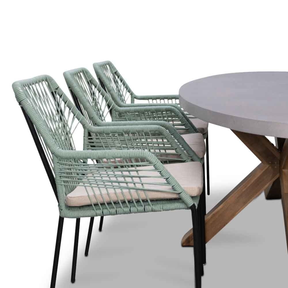 Helsinki Grey/Seville mint dining tuinset | 6 personen | polywood + touw | 210cm