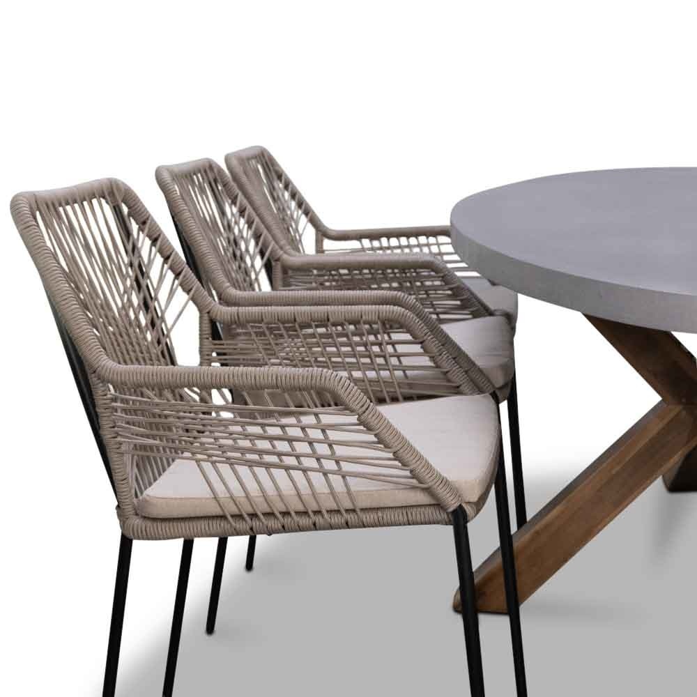 Stockholm/Seville zand dining tuinset | 6 personen | betonlook + touw | 240cm ovaal