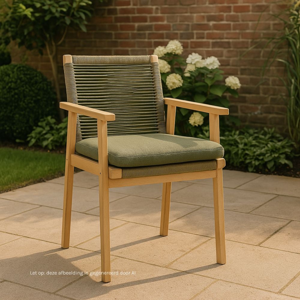 Bergen dining tuinstoel | touw + hardhout | olijfgroen
