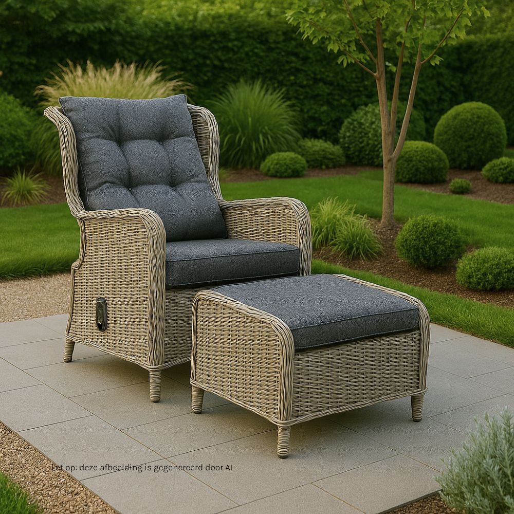 Glasgow loungestoel tuin met voetenbank | wicker + aluminium | Ash Grey