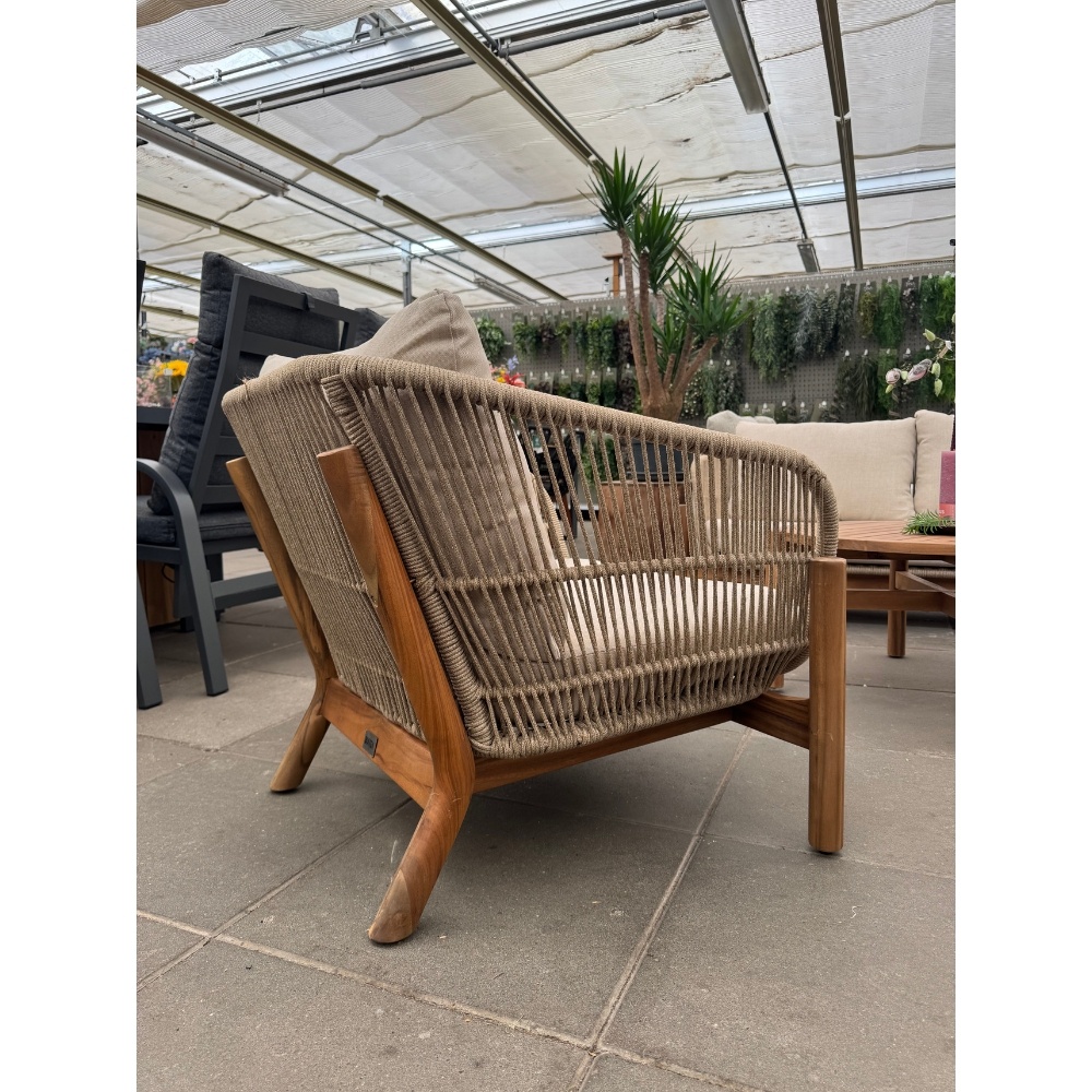Braga stoel-bank loungeset 4 personen | touw + hardhout | zand | 4-delig