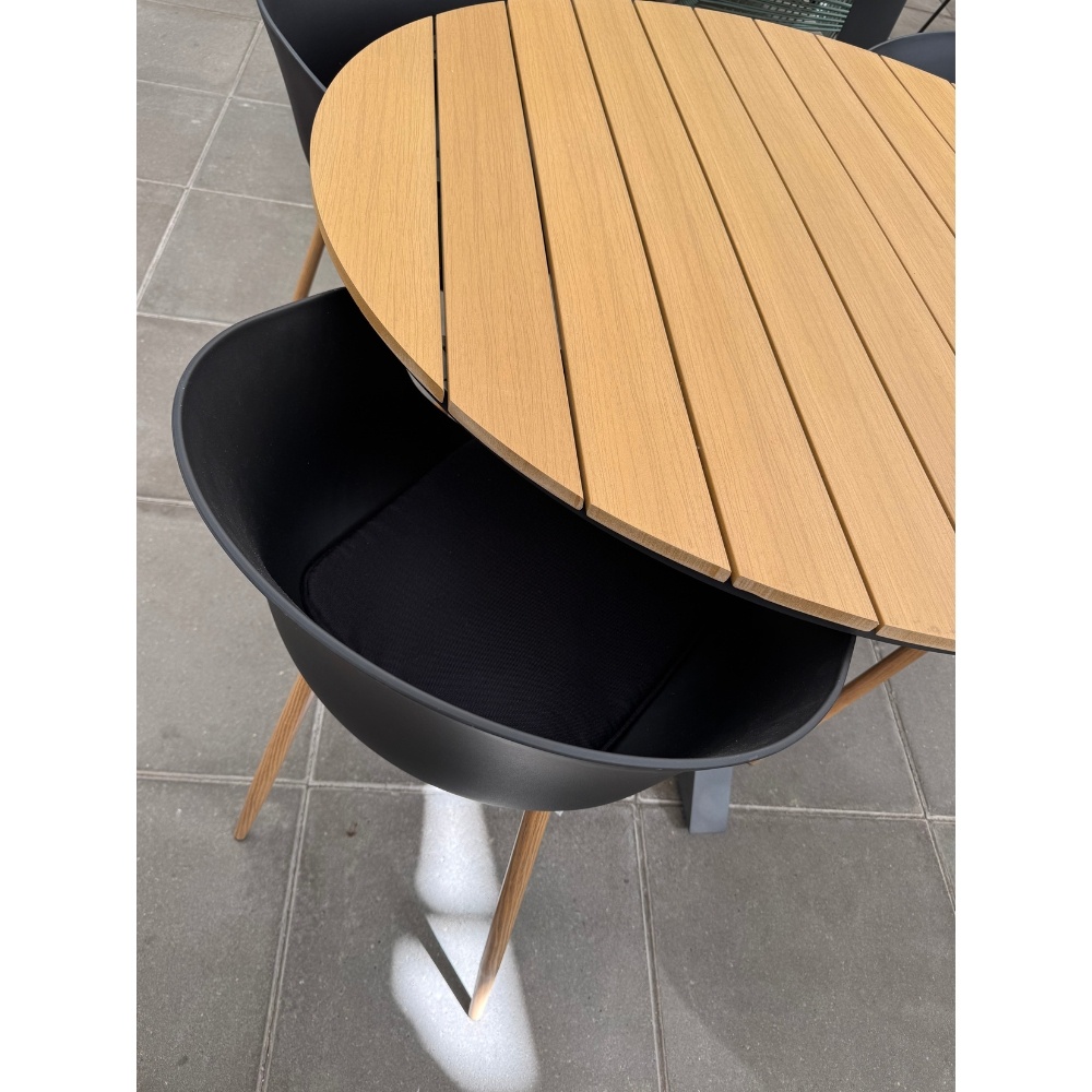 Rikki dining tuinstoel set van 4 | kunststof | zwart + houtlook