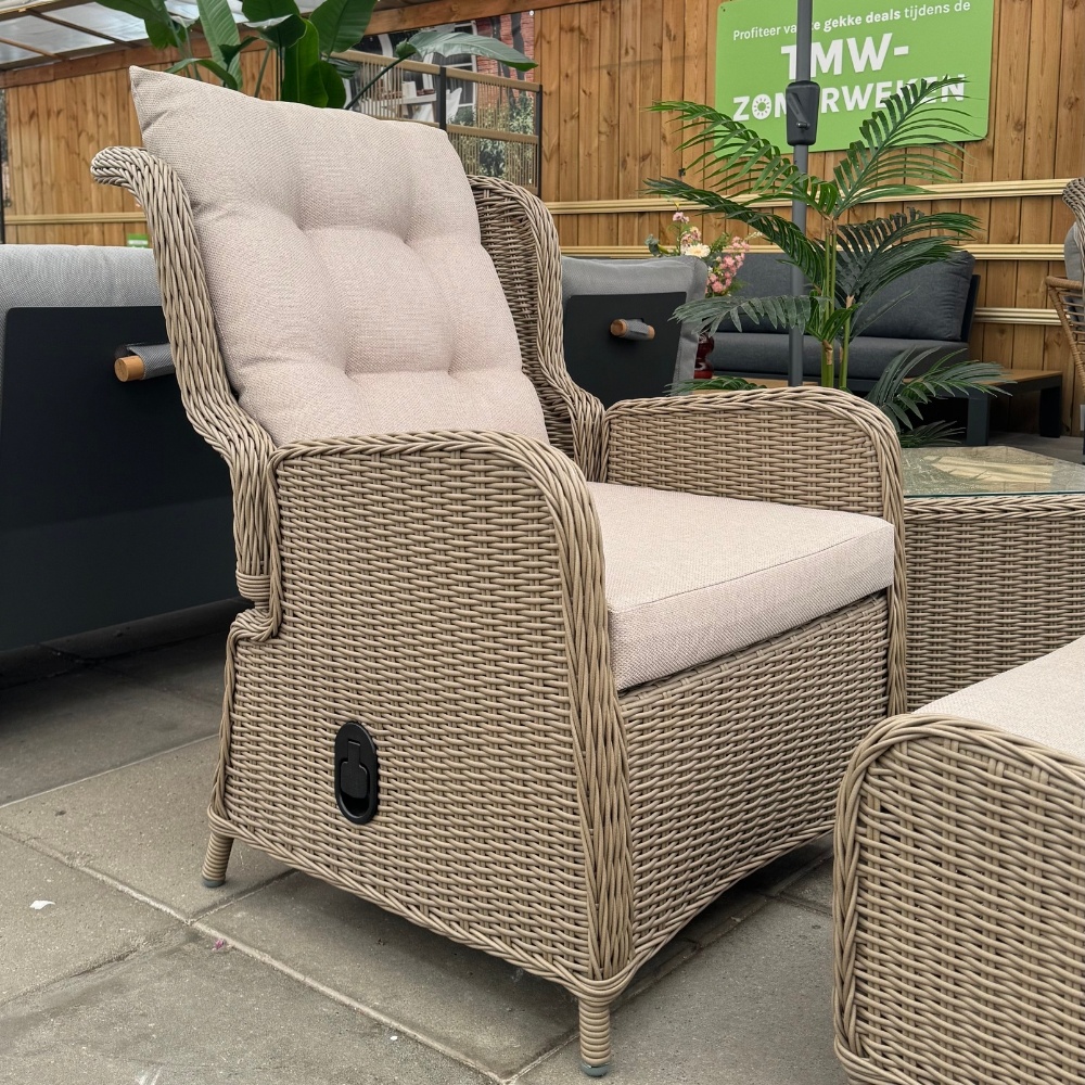 Glasgow loungestoel tuin met voetenbank | wicker + aluminium | Royal Sand