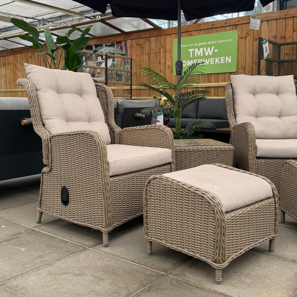Glasgow lounge balkonset - verstelbaar 2 personen | wicker + aluminium | Royal Sand | 4-delig
