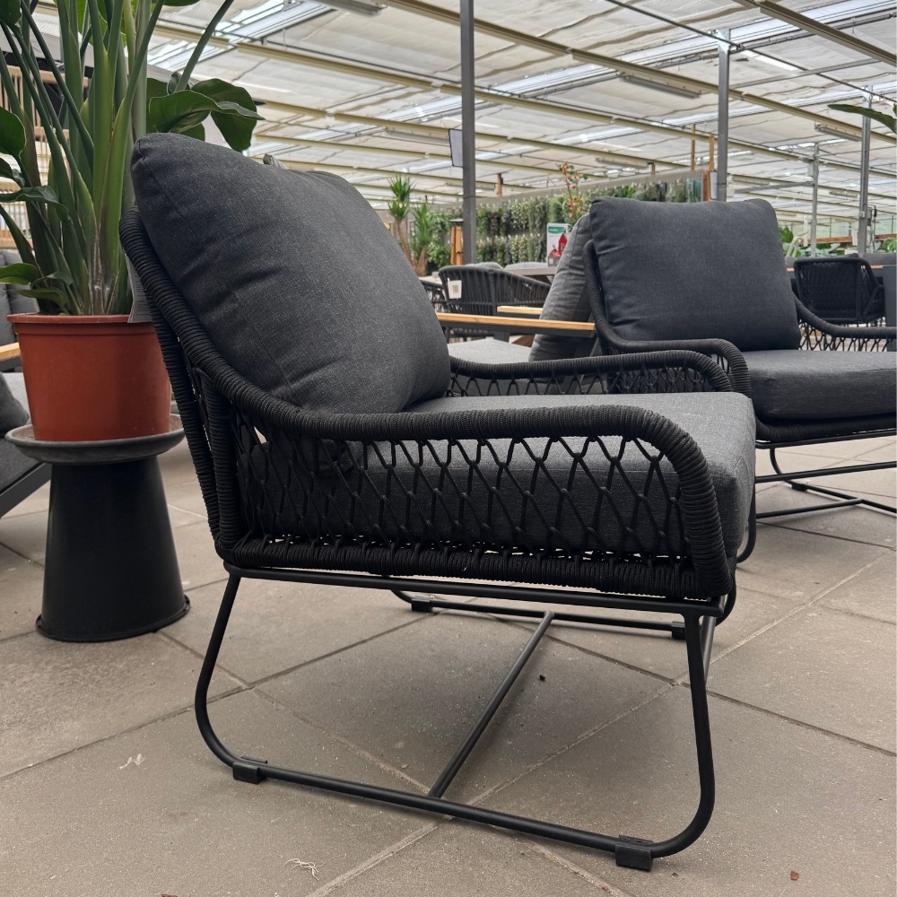 Portofino stoel-bank loungeset 5 personen | aluminium + teakhout | zwart | 4-delig