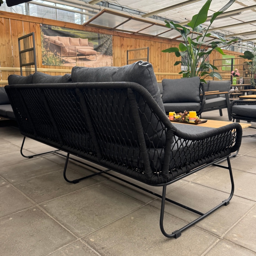 Portofino stoel-bank loungeset 5 personen | aluminium + teakhout | zwart | 4-delig