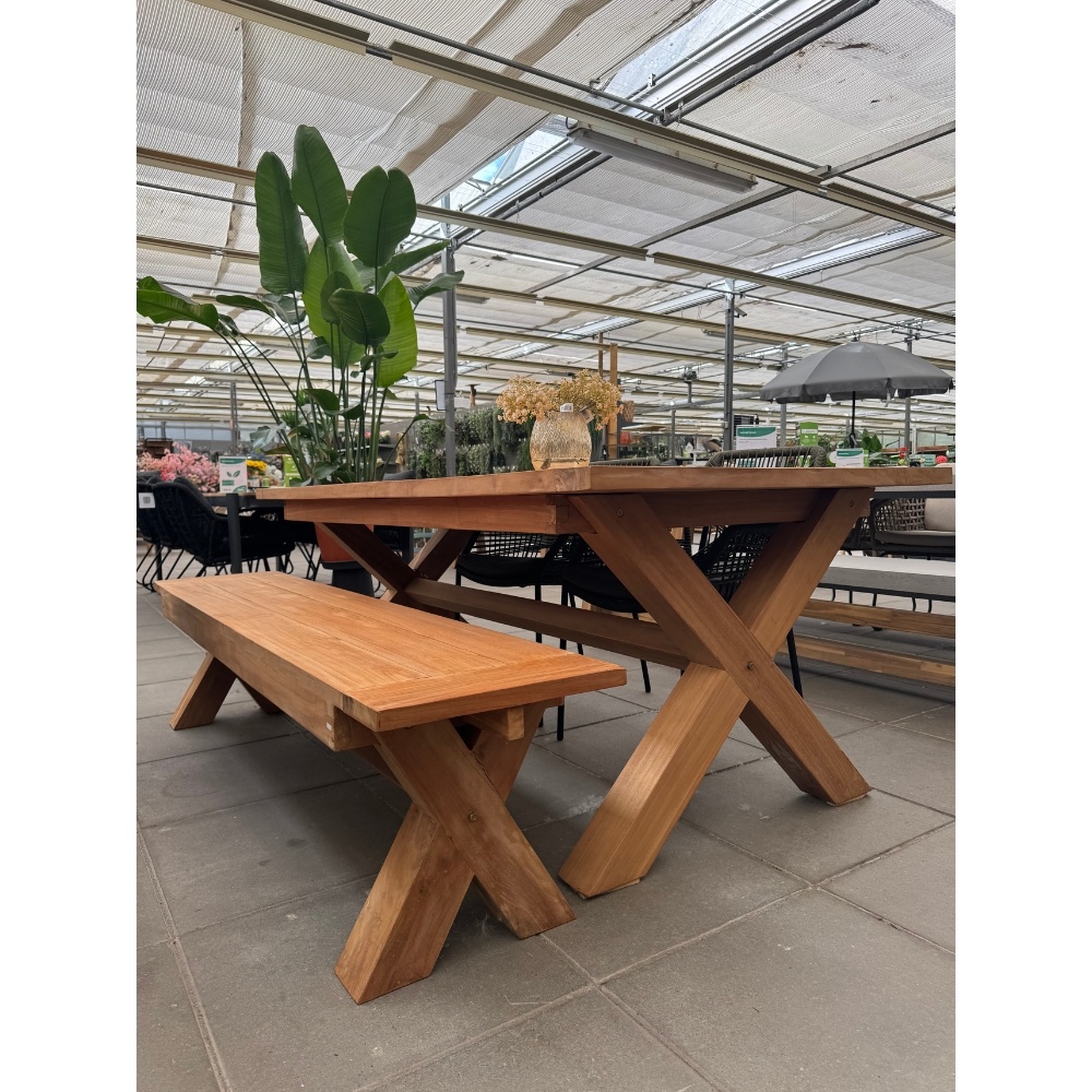 Riga/Seville olijfgroen dining tuinset | 6 personen | teakhout + aluminium | 250cm