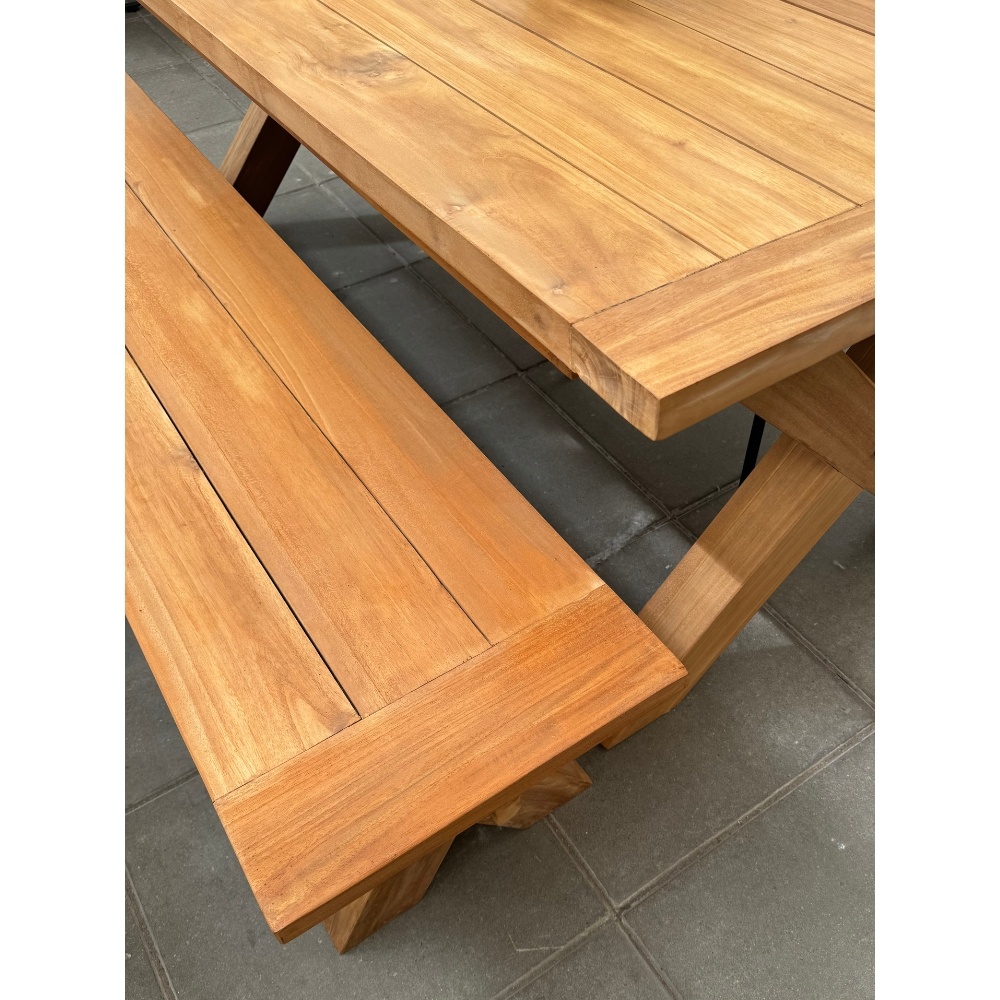 Riga/Seville olijfgroen dining tuinset | 4 personen | teakhout + aluminium | 200cm