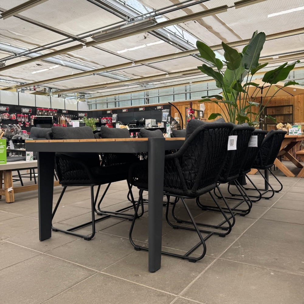 Portofino dining tuinstoel | touw + RVS | zwart