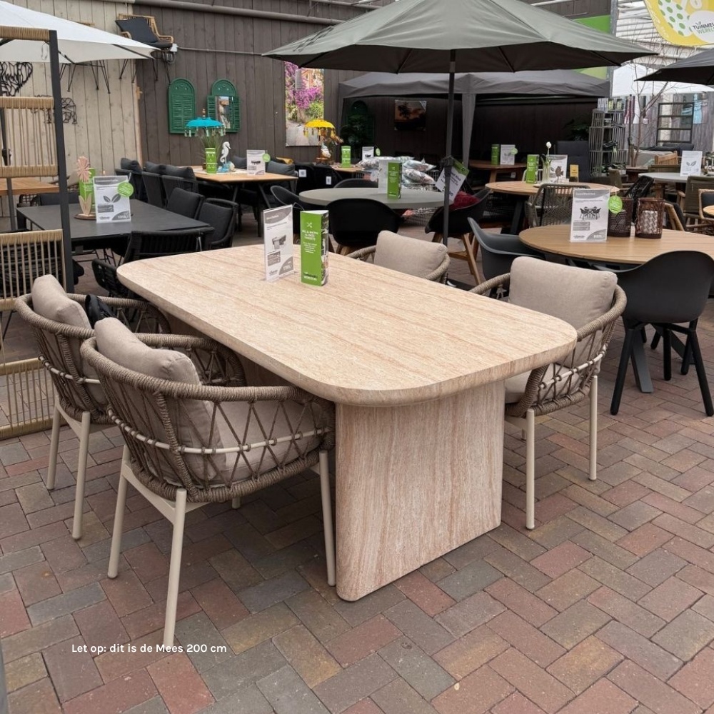 Mees/Dakota beige/wit dining tuinset | 6 personen | travertin + touw | 240cm
