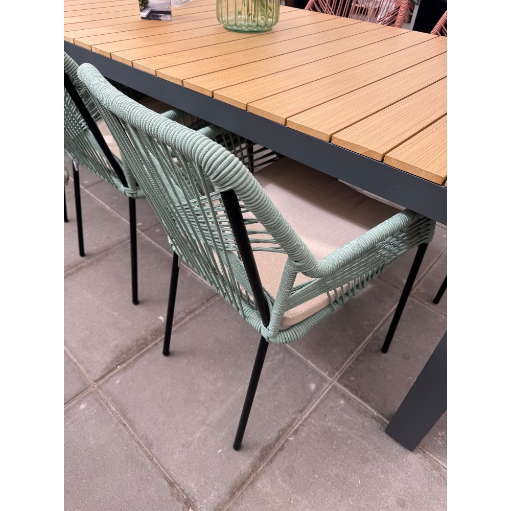 Cortona/Seville mint dining tuinset | 6 personen | polywood + touw | 220cm