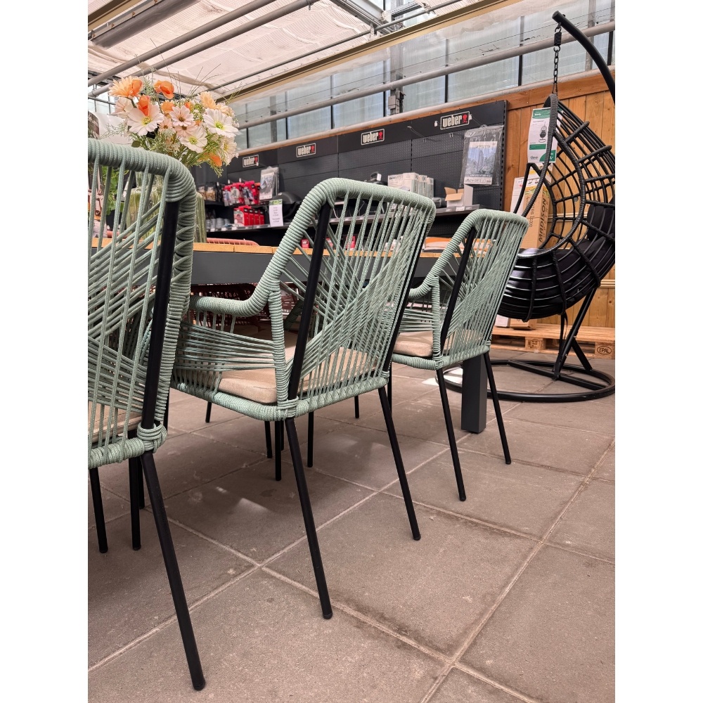 Seville dining tuinstoel stapelbaar set van 8 | touw + staal | mint