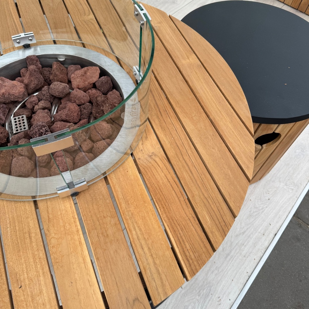 Roundi vuurtafel | aluminium + teakhout | 90cm rond