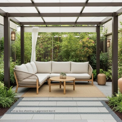 Braga hoek loungeset 5 personen | touw + hardhout | zand | 4-delig - 235x235cm