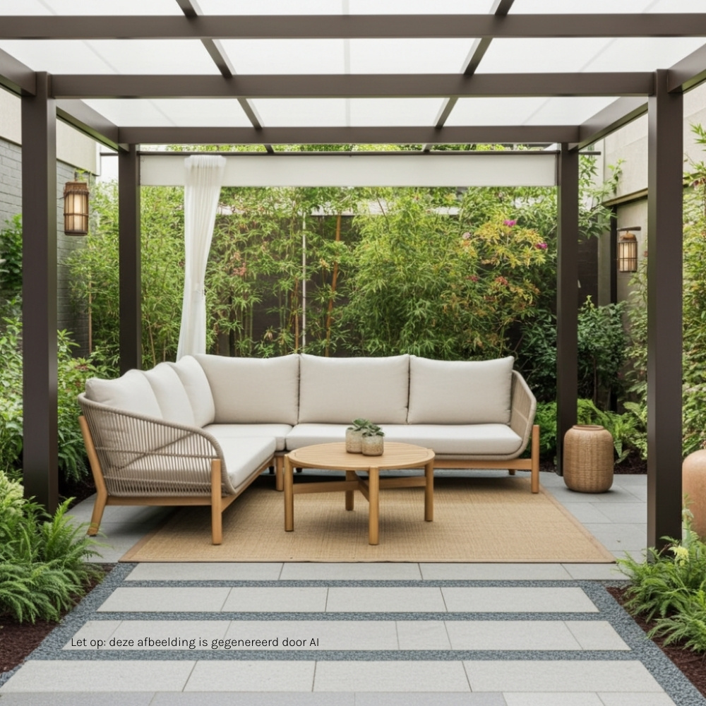 Braga hoek loungeset 5 personen | touw + hardhout | zand | 4-delig - 235x235cm