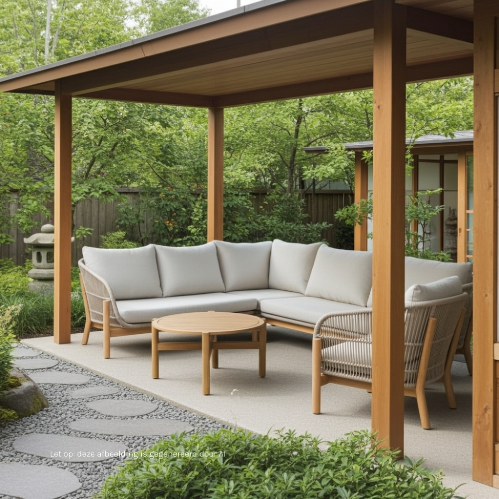 Braga hoek loungeset 5 personen | touw + hardhout | zand | 4-delig - 235x235cm