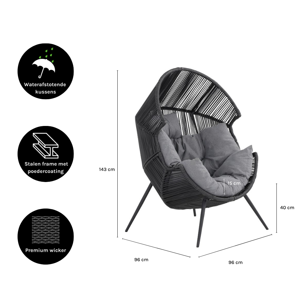 Cozy loungestoel tuin set van 2 | staal | antraciet