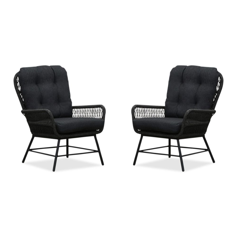 Dex loungestoel tuin set van 2 | touw + aluminium | Lava Grey