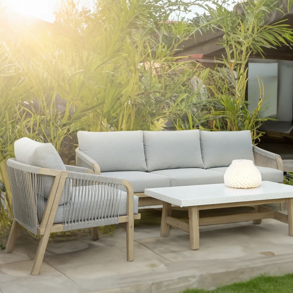 Alora loungestoel tuin | hardhout + touw | Light Grey