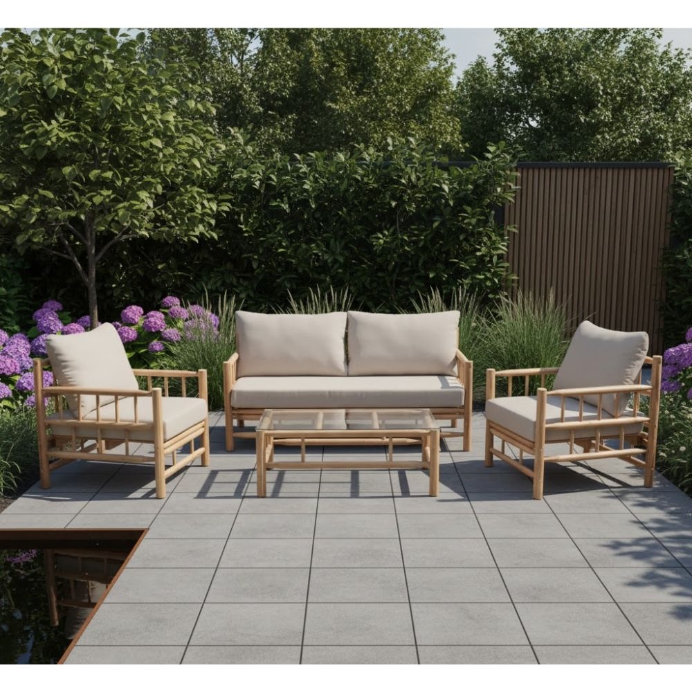 Costa Rica stoel-bank loungeset 4 personen | hardhout | Bamboo taupe | 4-delig