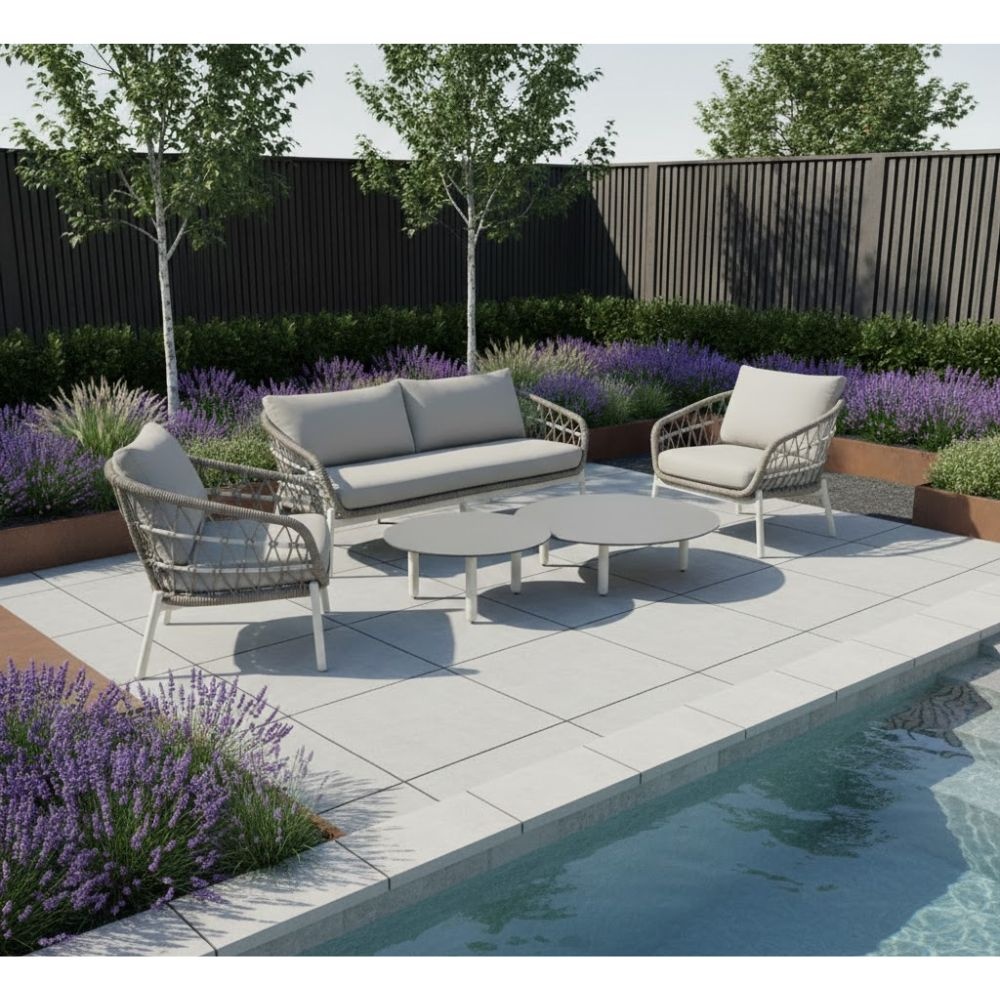 Dakota stoel-bank loungeset 5 personen | aluminium + touw | beige/wit | 5-delig