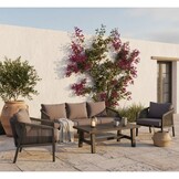 Detroit stoel-bank loungeset 5 personen | aluminium + touw | antraciet | 4-delig