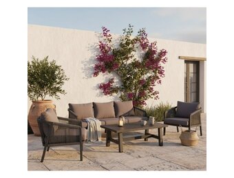 Detroit stoel-bank loungeset 5 personen | aluminium + touw | antraciet | 4-delig