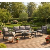 Detroit stoel-bank loungeset 5 personen | aluminium + touw | antraciet | 4-delig